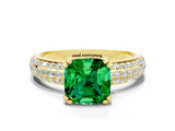 Yellow gold Cushion Cut Cut Pave Diamond Engagement Ring with Channel Set Band and Four-Prong Setting