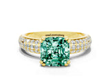 Yellow gold Cushion Cut Cut Pave Diamond Engagement Ring with Channel Set Band and Four-Prong Setting