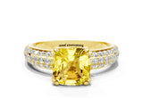 Yellow gold Cushion Cut Cut Pave Diamond Engagement Ring with Channel Set Band and Four-Prong Setting