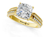 Yellow gold Cushion Cut Cut Pave Split Shank Engagement Ring with Four-Prong Setting_16
