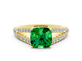 Yellow gold Cushion Cut Cut Split Shank Pave Diamond Engagement Ring with Four-Prong Setting