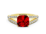 Yellow gold Cushion Cut Cut Split Shank Pave Diamond Engagement Ring with Four-Prong Setting