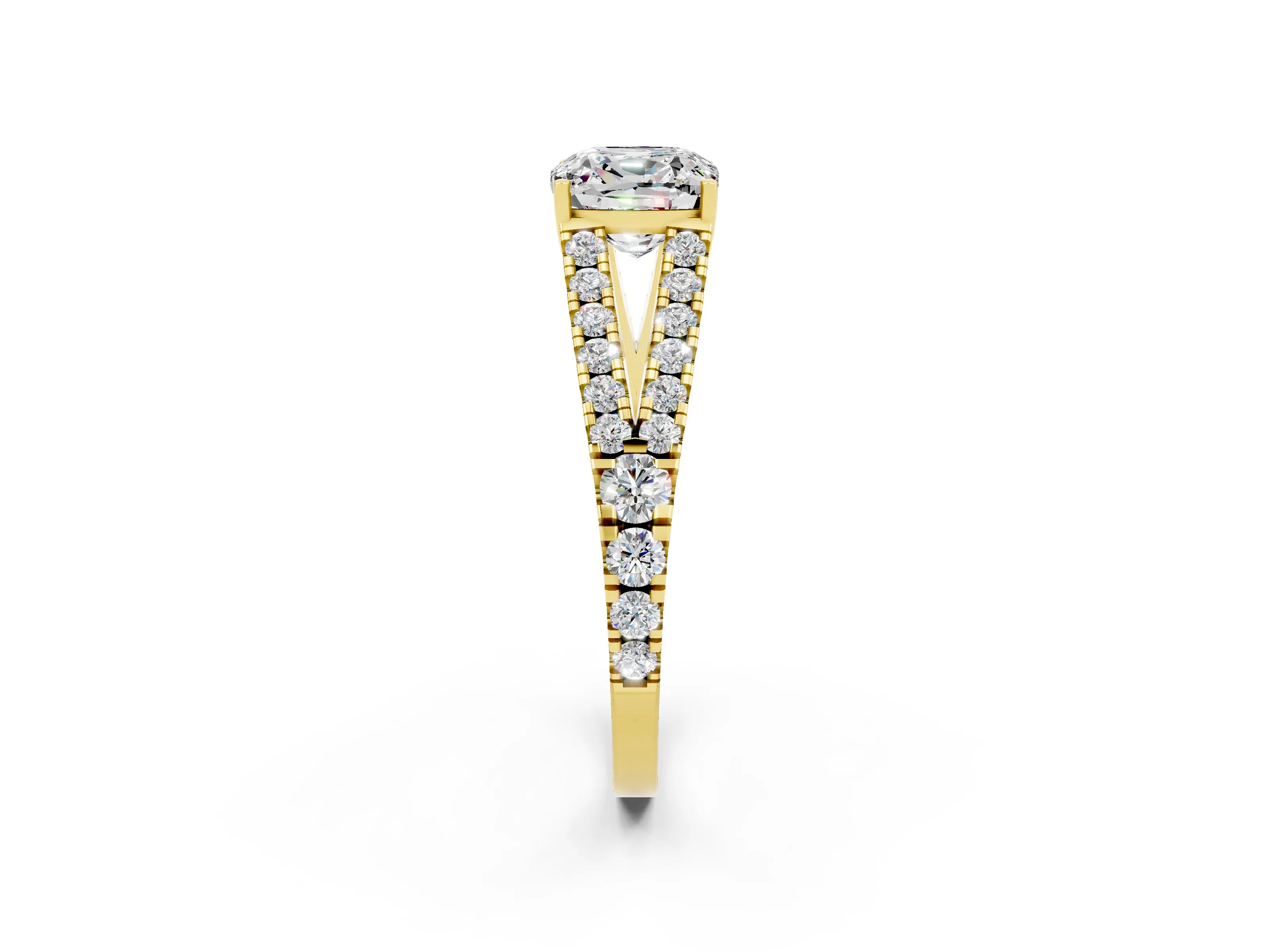 Yellow gold Cushion Cut Cut Split Shank Pave Diamond Engagement Ring with Four-Prong Setting_2