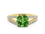 Yellow gold Cushion Cut Cut Split Shank Pave Diamond Engagement Ring with Four-Prong Setting