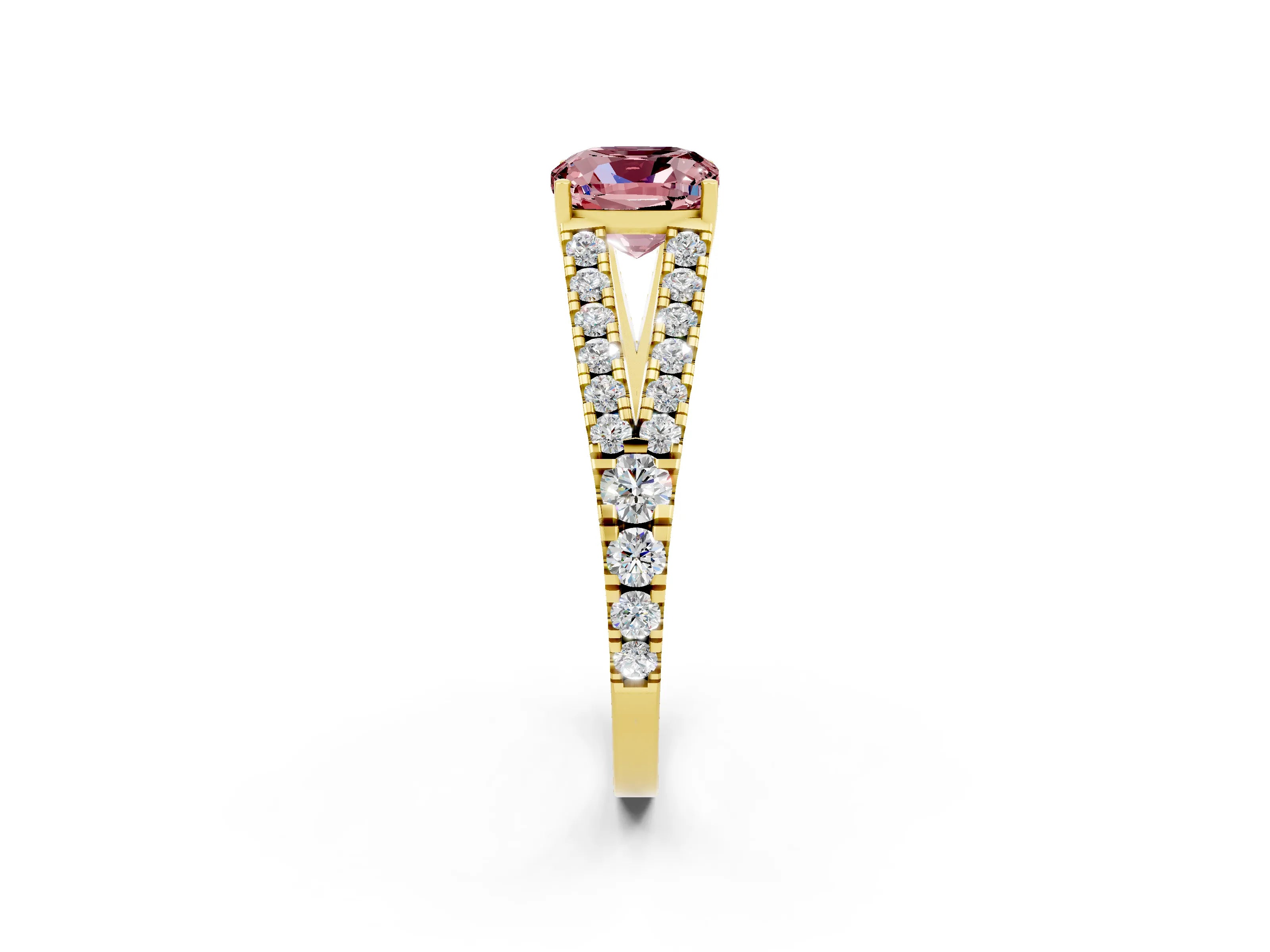 Yellow gold Cushion Cut Cut Split Shank Pave Diamond Engagement Ring with Four-Prong Setting_2