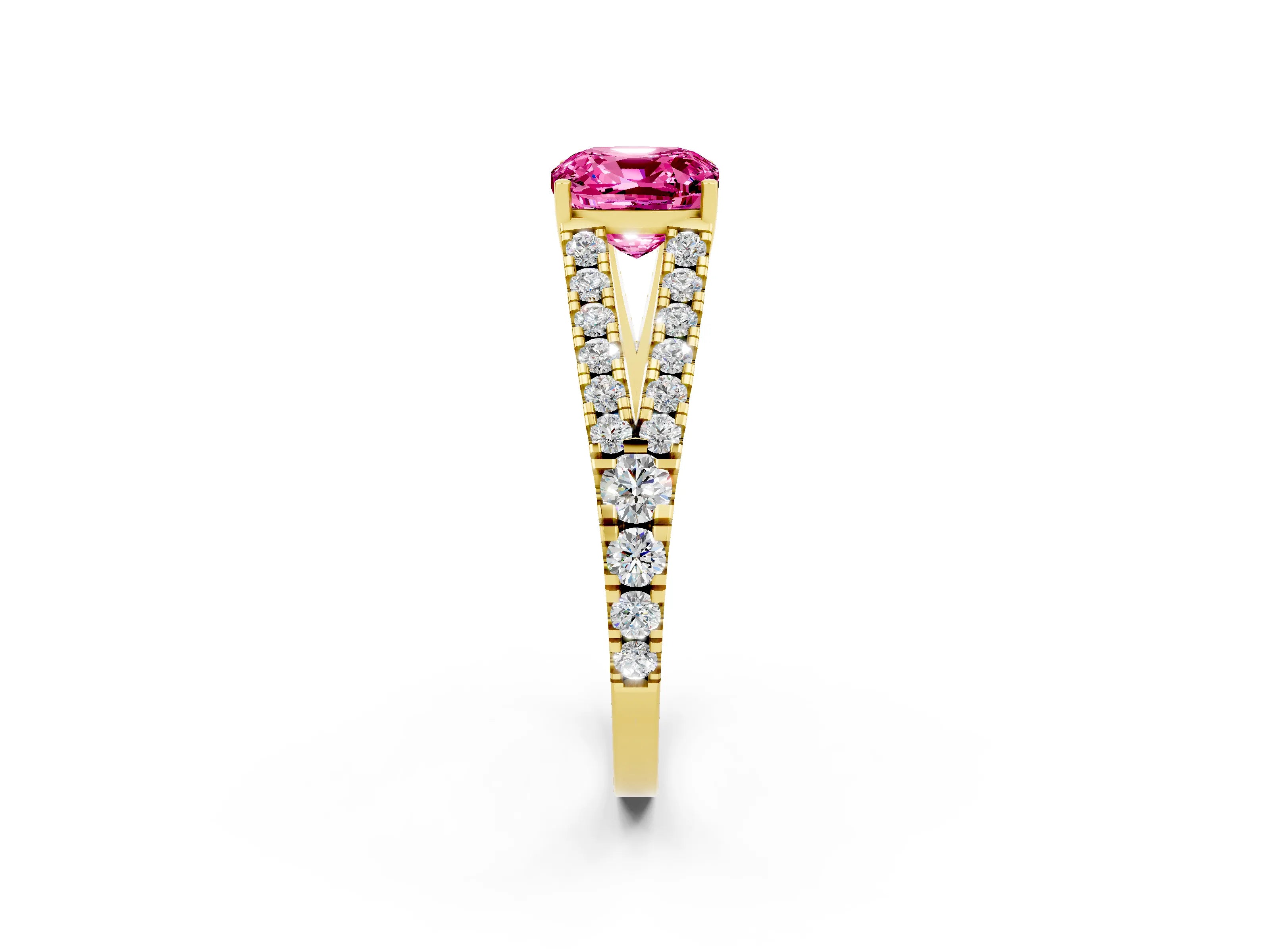 Yellow gold Cushion Cut Cut Split Shank Pave Diamond Engagement Ring with Four-Prong Setting_2