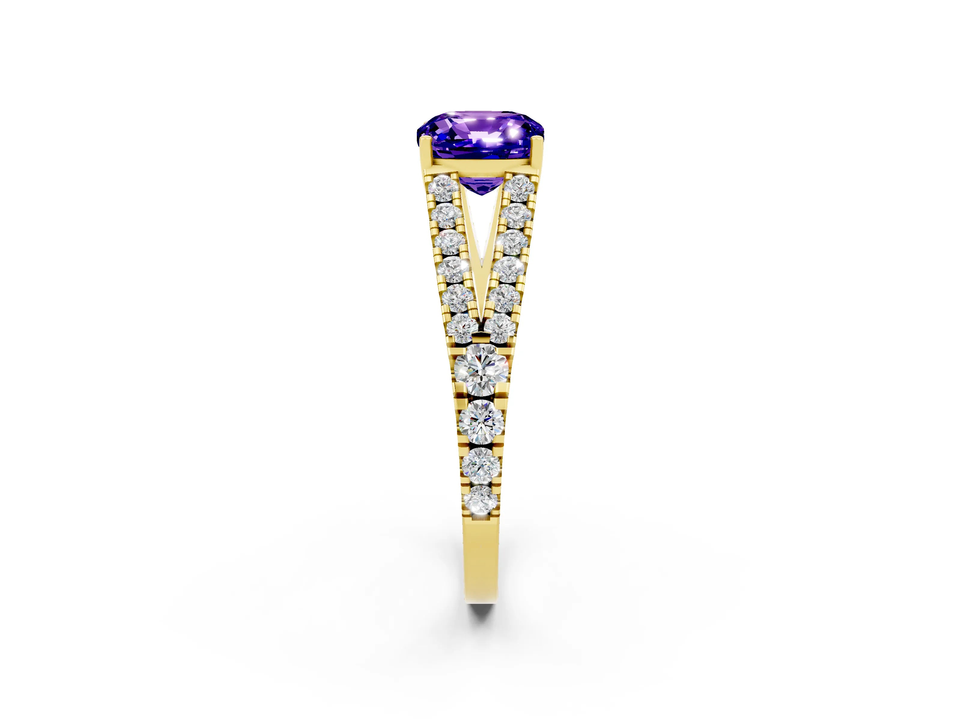Yellow gold Cushion Cut Cut Split Shank Pave Diamond Engagement Ring with Four-Prong Setting_2