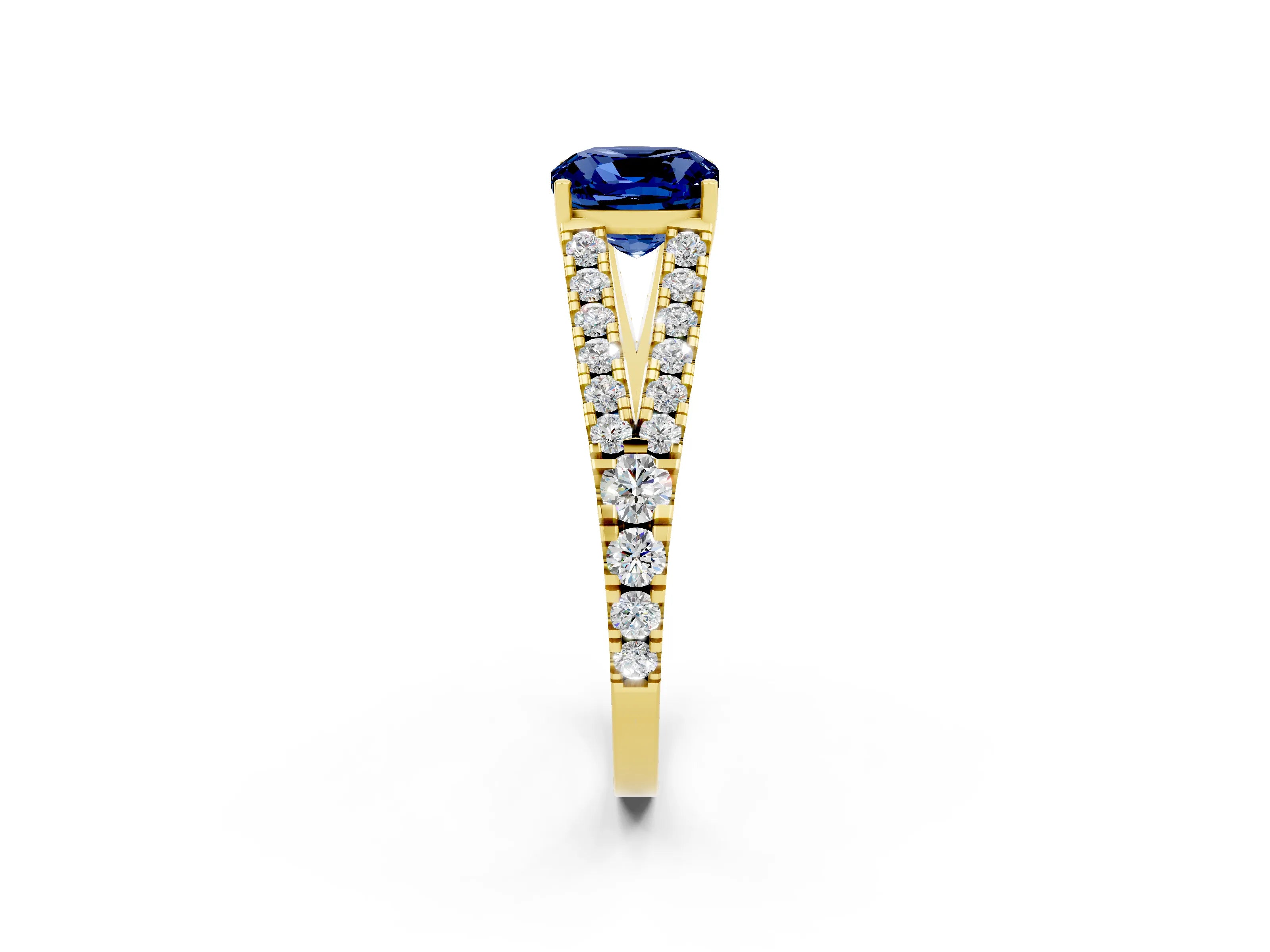 Yellow gold Cushion Cut Cut Split Shank Pave Diamond Engagement Ring with Four-Prong Setting_2
