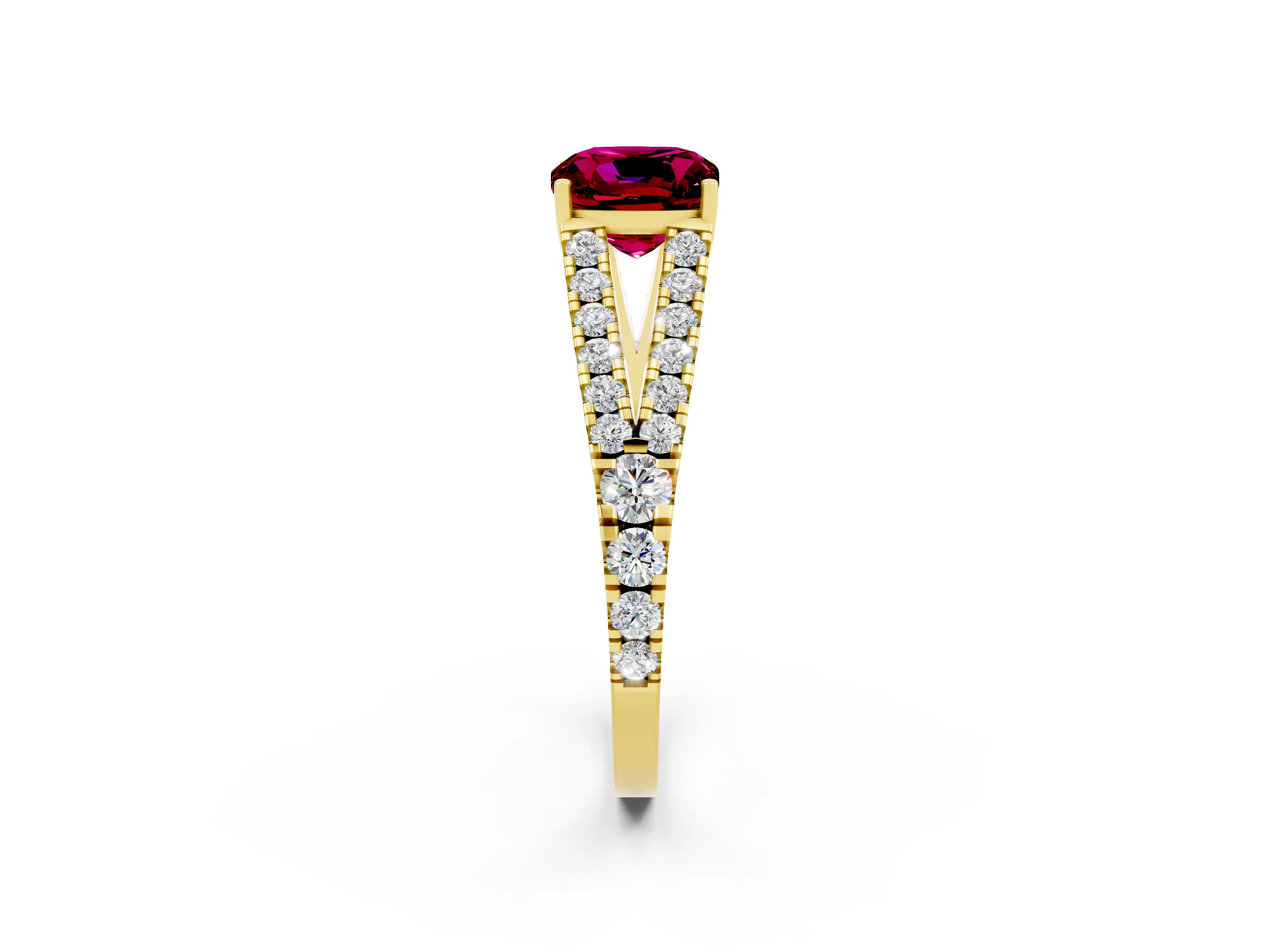 Yellow gold Cushion Cut Cut Split Shank Pave Diamond Engagement Ring with Four-Prong Setting_2