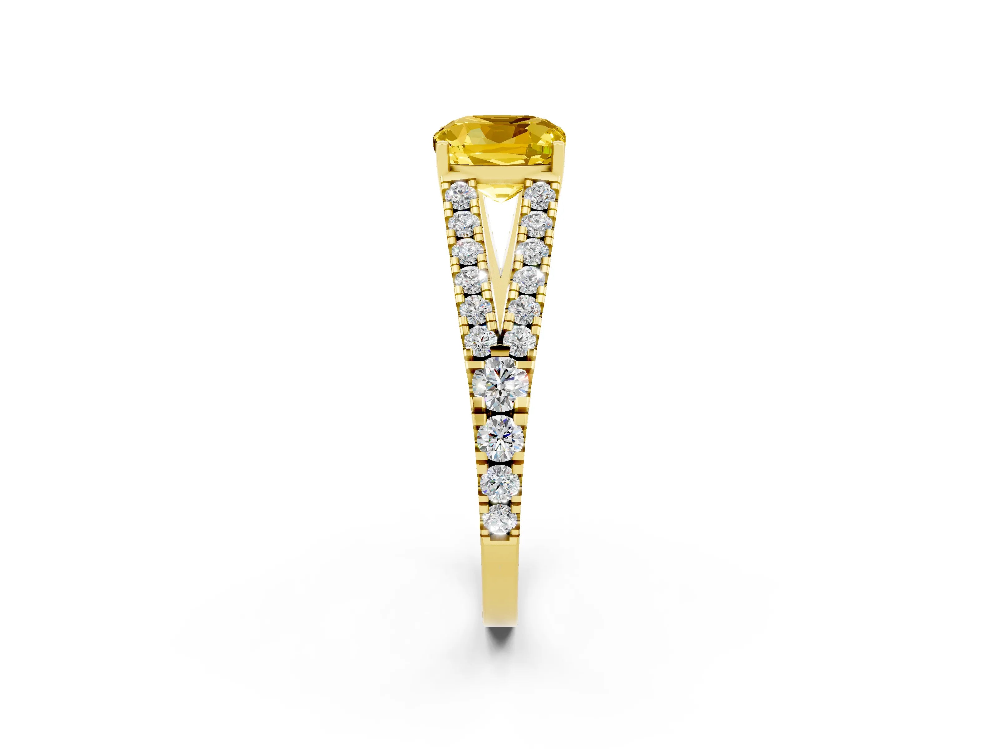 Yellow gold Cushion Cut Cut Split Shank Pave Diamond Engagement Ring with Four-Prong Setting_2
