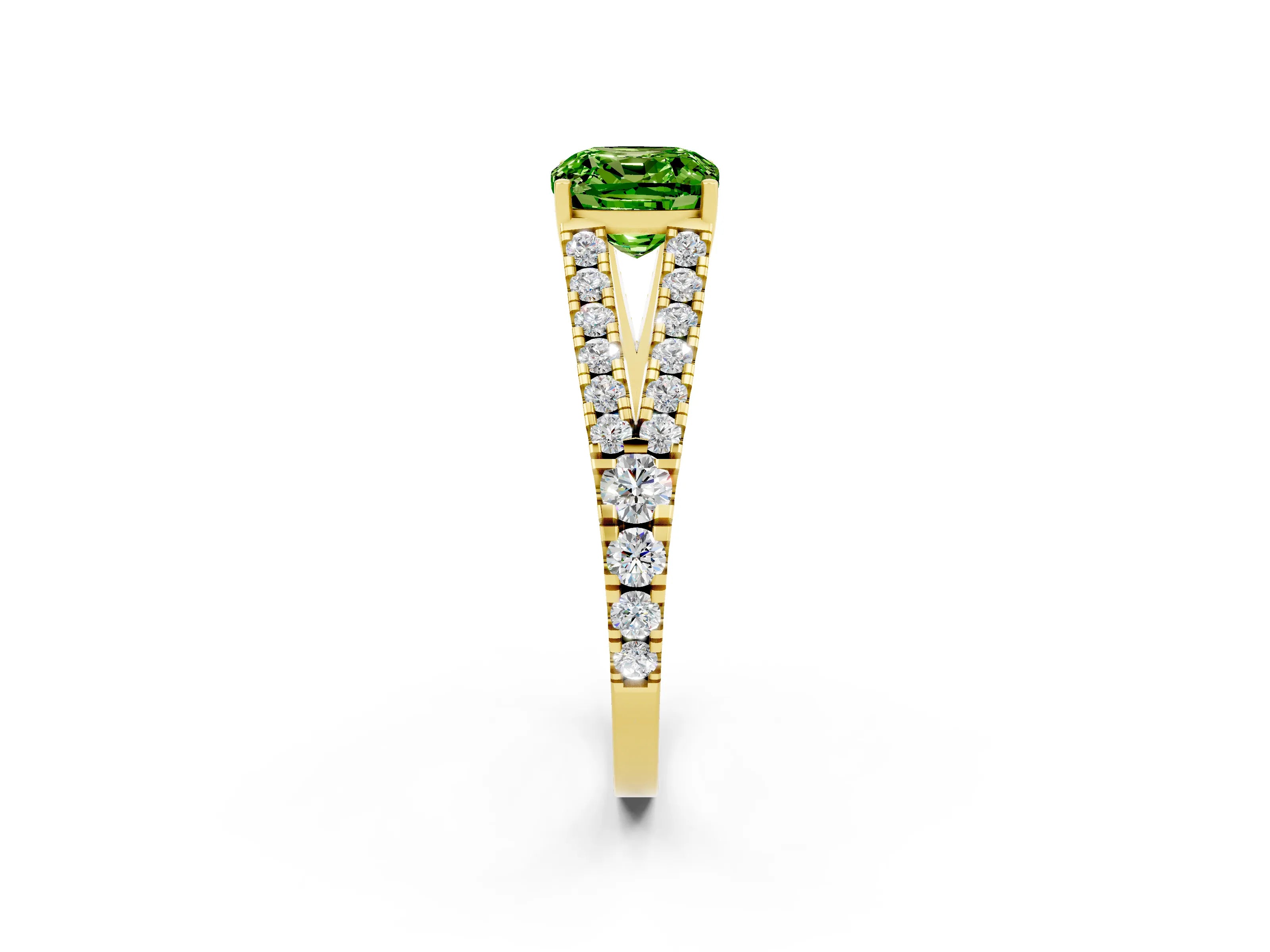 Yellow gold Cushion Cut Cut Split Shank Pave Diamond Engagement Ring with Four-Prong Setting_2
