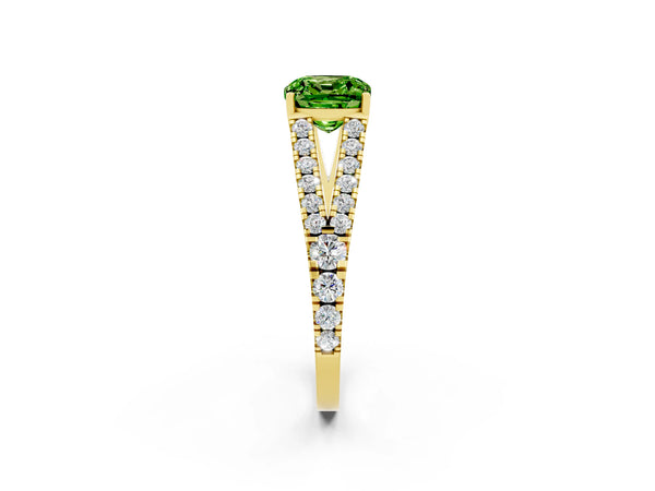 Yellow gold Cushion Cut Cut Split Shank Pave Diamond Engagement Ring with Four-Prong Setting