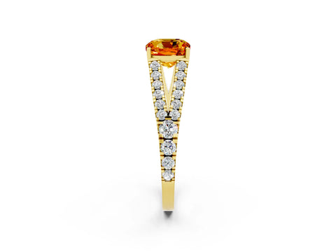 Yellow gold Cushion Cut Cut Split Shank Pave Diamond Engagement Ring with Four-Prong Setting_2