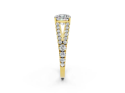 Yellow gold Cushion Cut Cut Split Shank Pave Diamond Engagement Ring with Four-Prong Setting_2