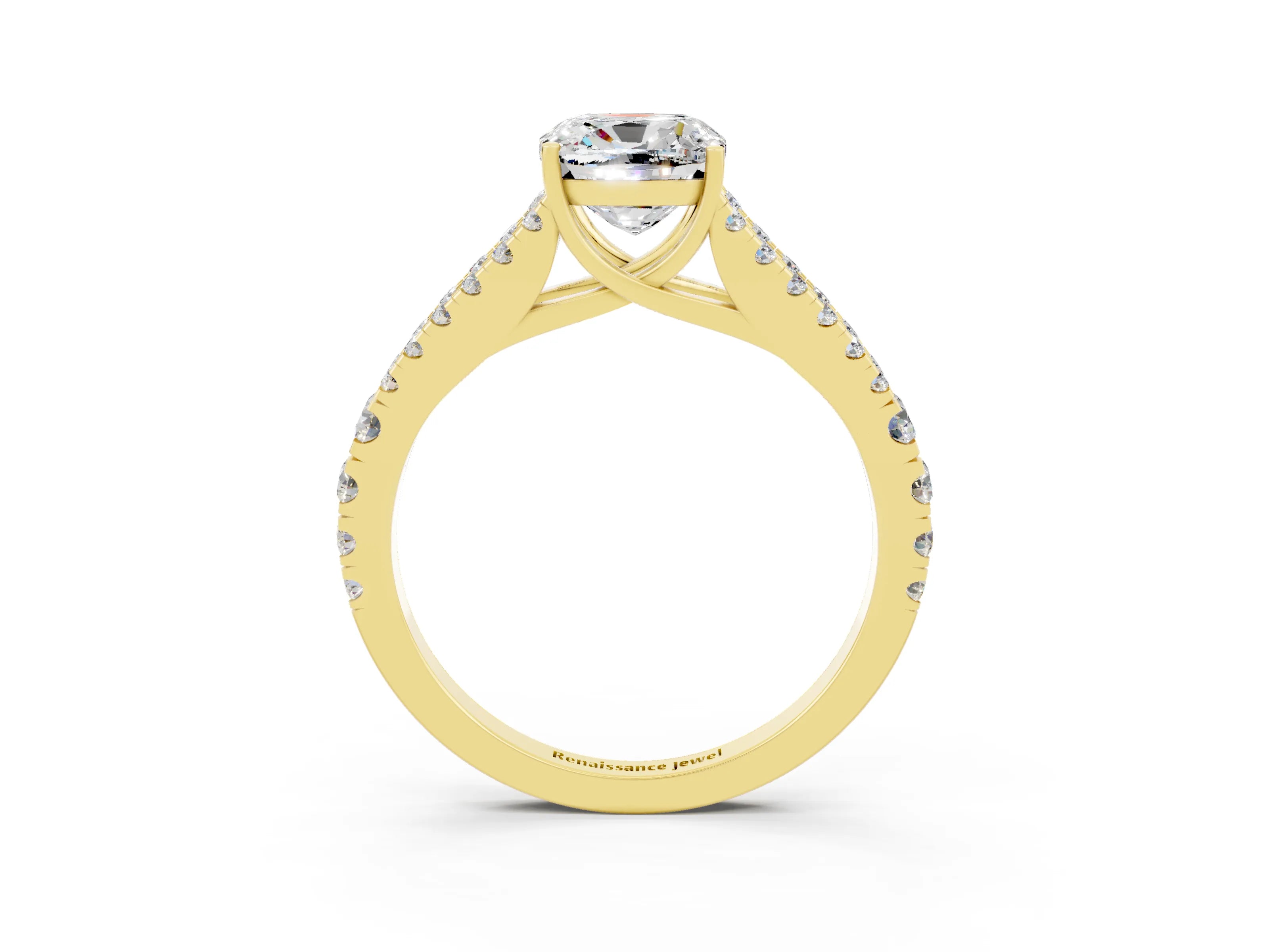 Yellow gold Cushion Cut Cut Split Shank Pave Diamond Engagement Ring with Four-Prong Setting_3