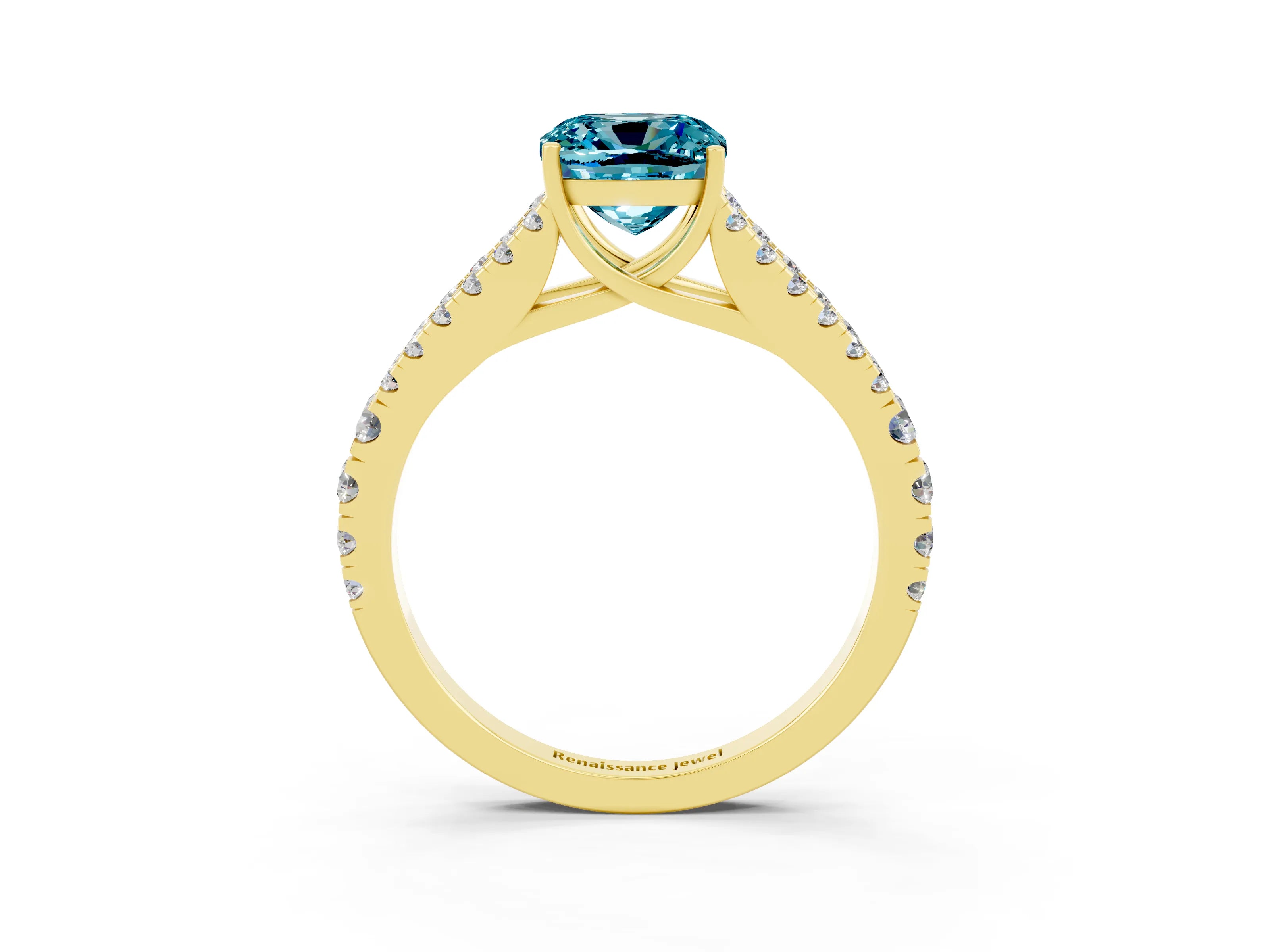 Yellow gold Cushion Cut Cut Split Shank Pave Diamond Engagement Ring with Four-Prong Setting_3
