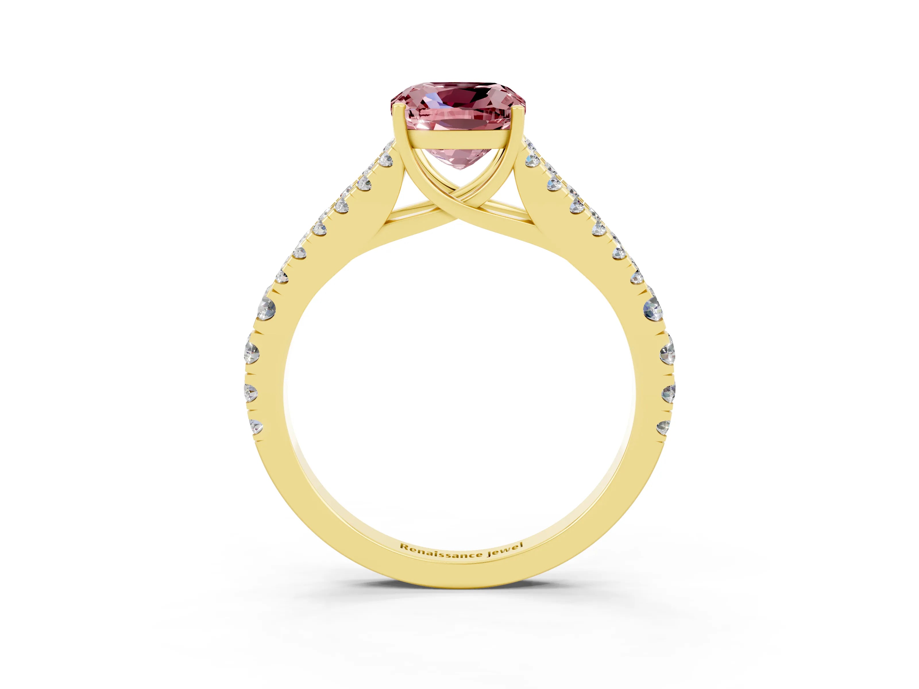 Yellow gold Cushion Cut Cut Split Shank Pave Diamond Engagement Ring with Four-Prong Setting_3