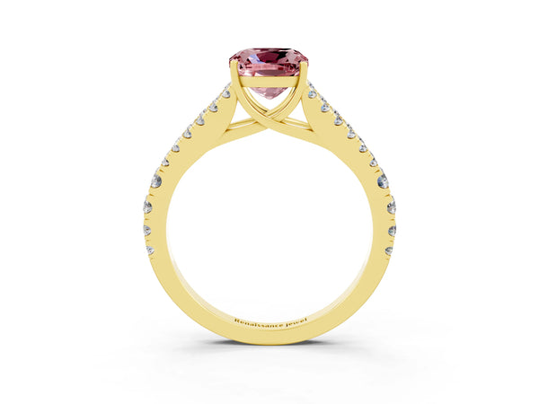 Yellow gold Cushion Cut Cut Split Shank Pave Diamond Engagement Ring with Four-Prong Setting