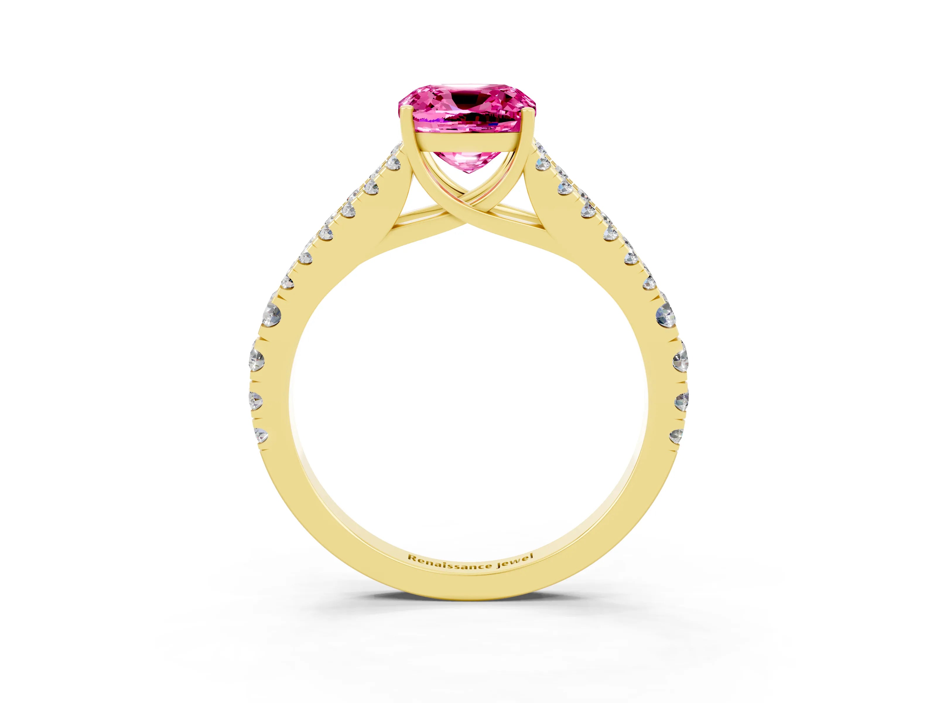 Yellow gold Cushion Cut Cut Split Shank Pave Diamond Engagement Ring with Four-Prong Setting_3
