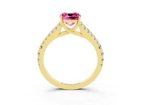 Yellow gold Cushion Cut Cut Split Shank Pave Diamond Engagement Ring with Four-Prong Setting_3