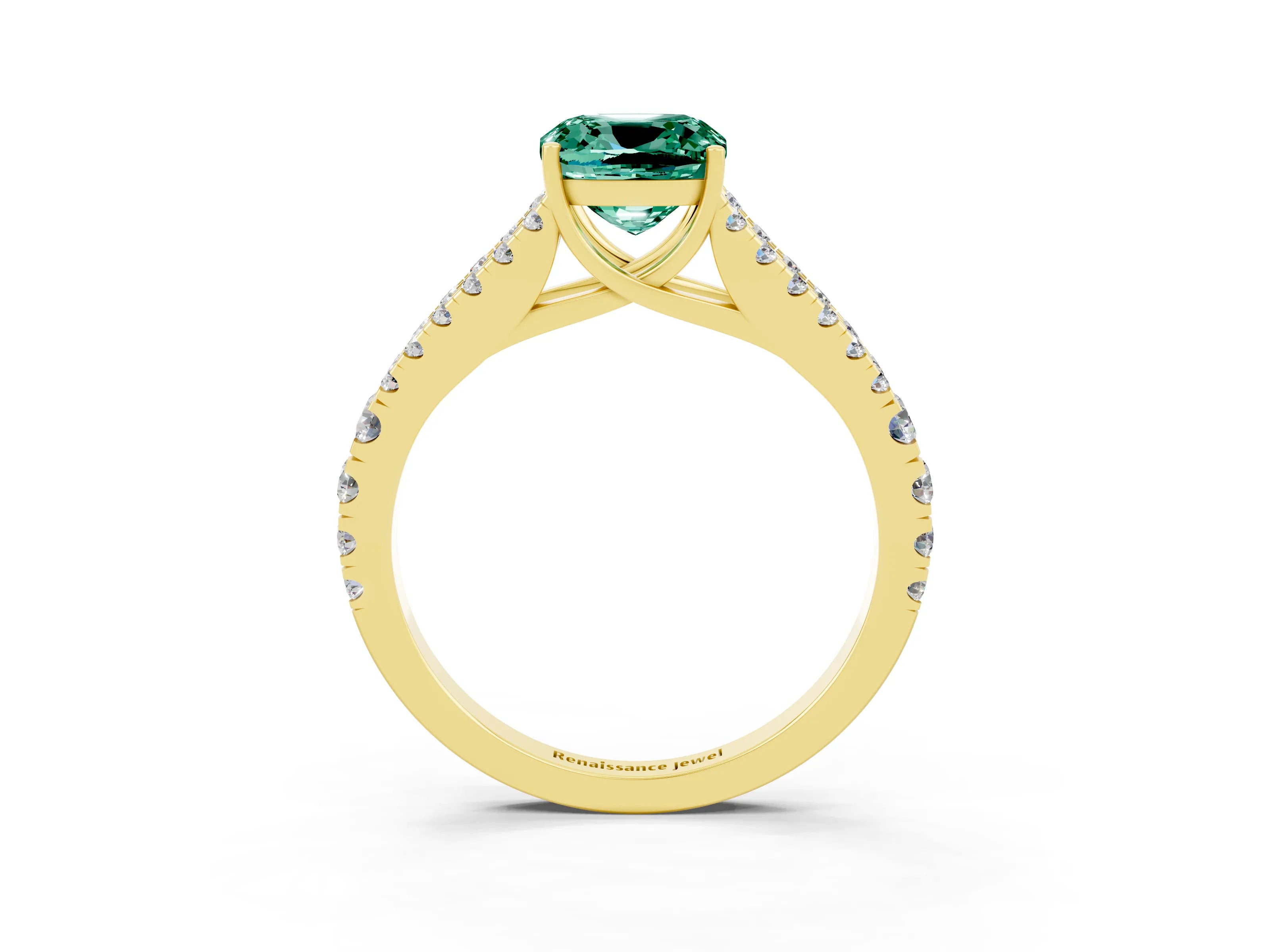 Yellow gold Cushion Cut Cut Split Shank Pave Diamond Engagement Ring with Four-Prong Setting_3