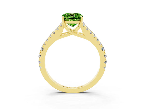 Yellow gold Cushion Cut Cut Split Shank Pave Diamond Engagement Ring with Four-Prong Setting