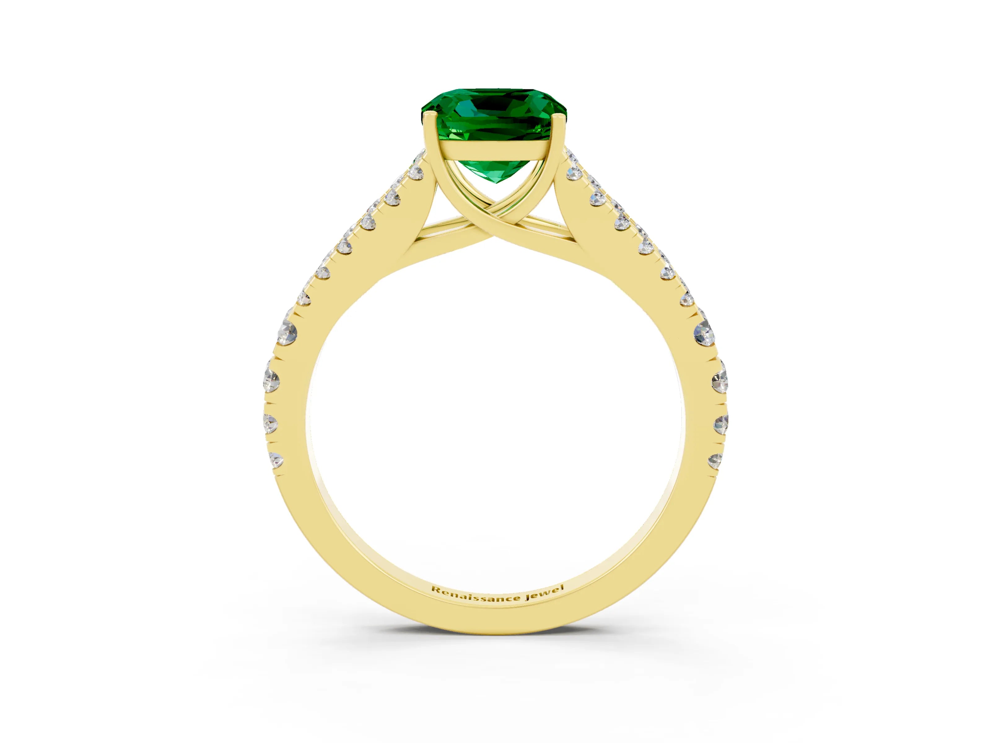 Yellow gold Cushion Cut Cut Split Shank Pave Diamond Engagement Ring with Four-Prong Setting_3
