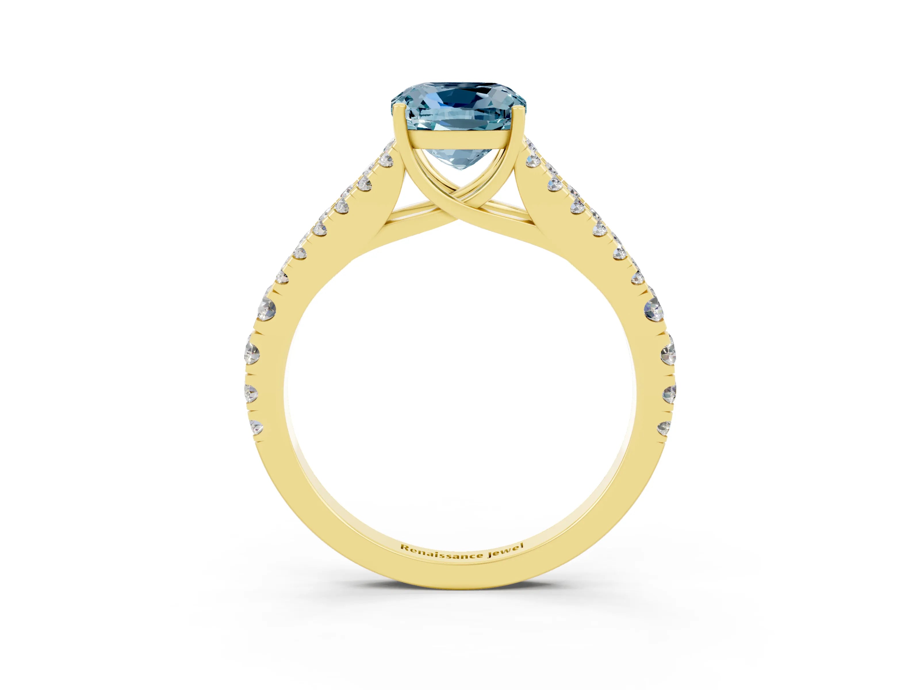 Yellow gold Cushion Cut Cut Split Shank Pave Diamond Engagement Ring with Four-Prong Setting_3