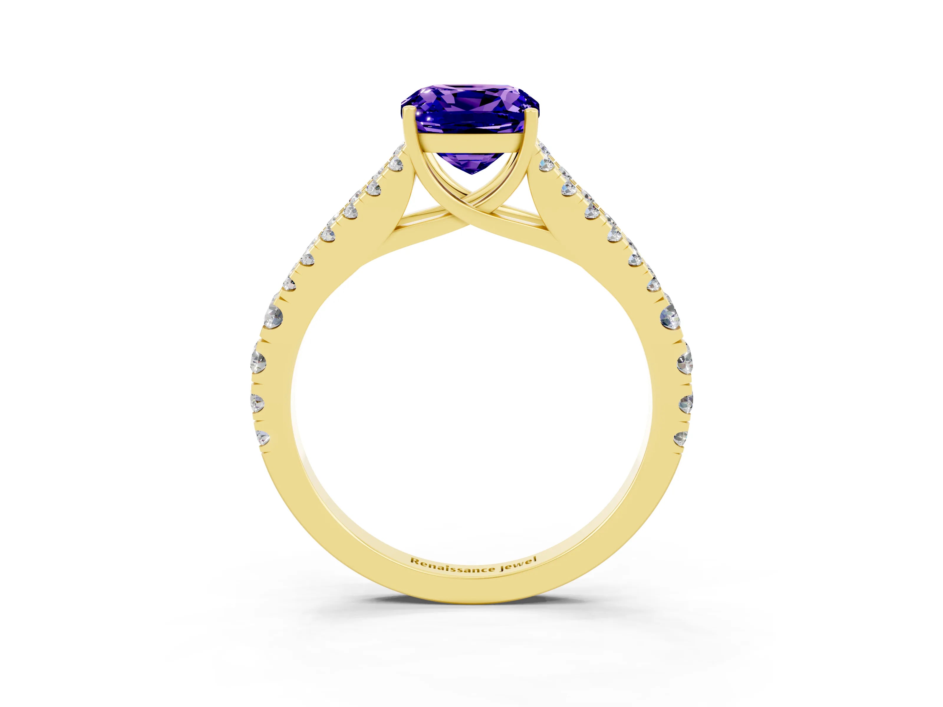 Yellow gold Cushion Cut Cut Split Shank Pave Diamond Engagement Ring with Four-Prong Setting_3