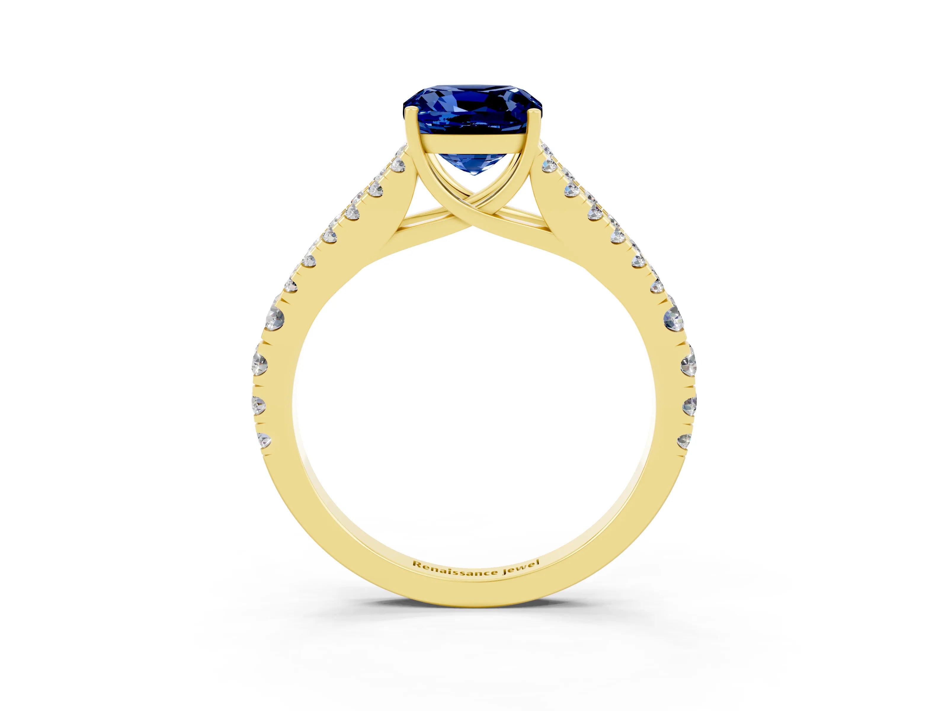 Yellow gold Cushion Cut Cut Split Shank Pave Diamond Engagement Ring with Four-Prong Setting_3