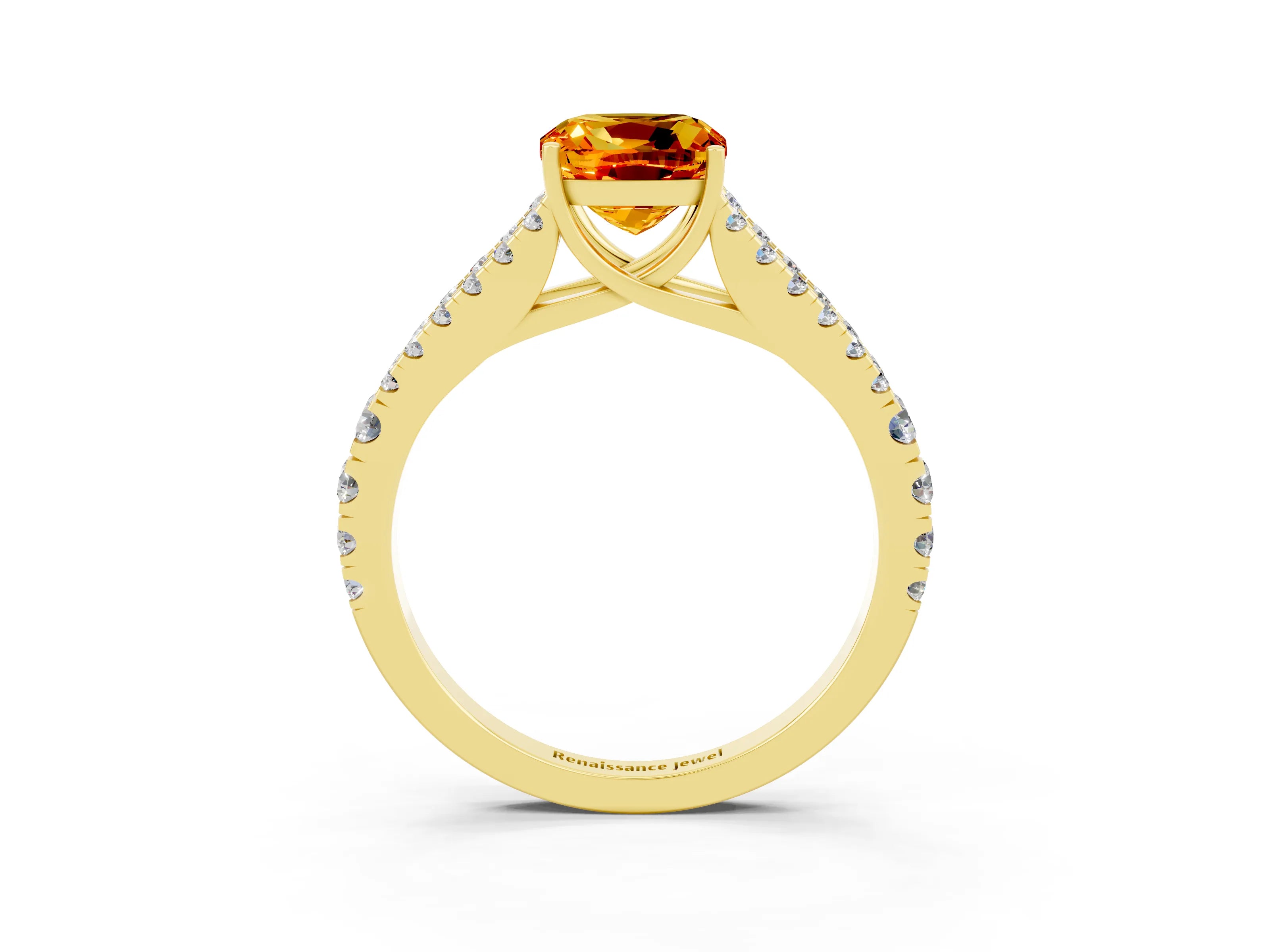 Yellow gold Cushion Cut Cut Split Shank Pave Diamond Engagement Ring with Four-Prong Setting_3
