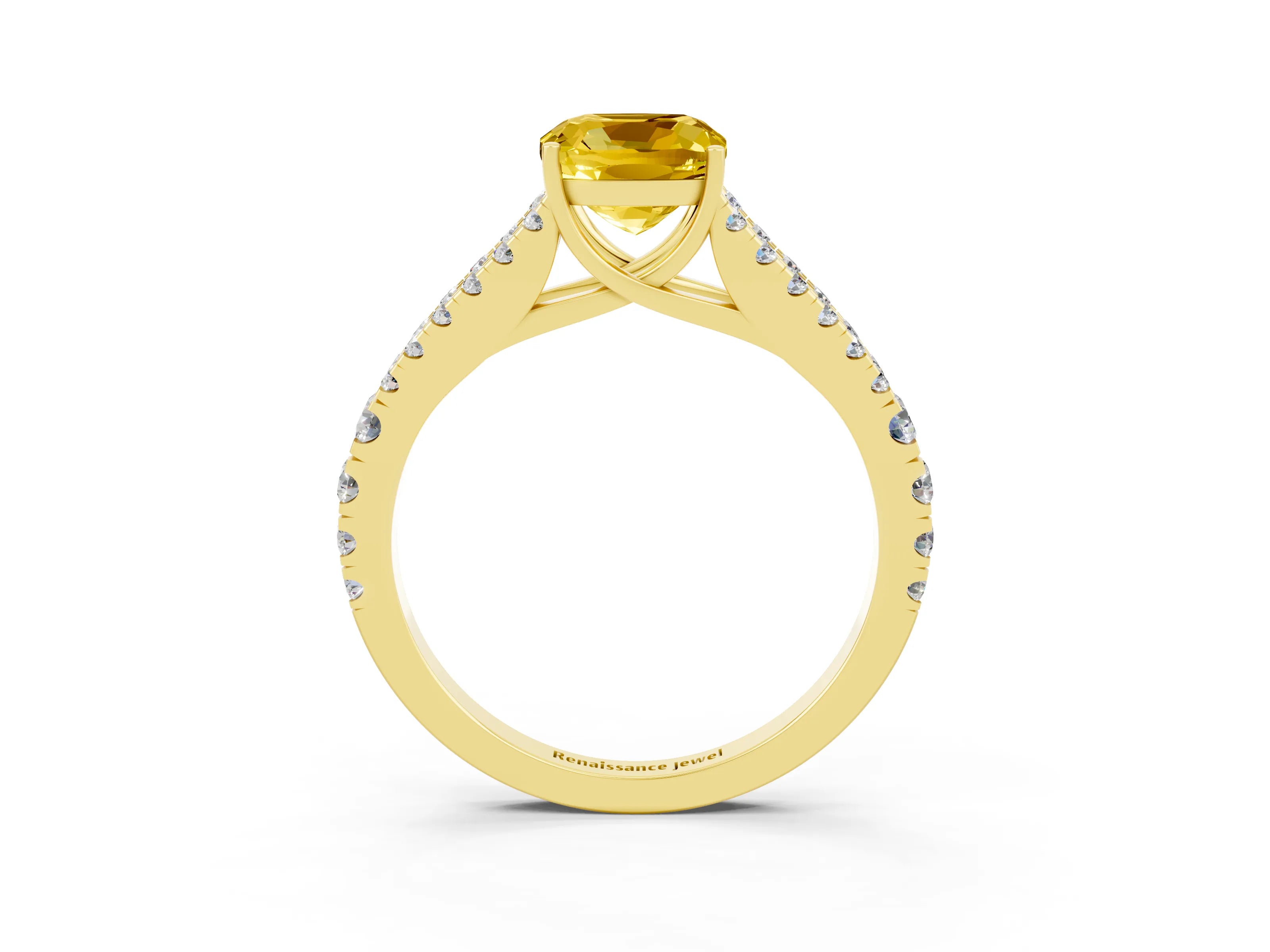 Yellow gold Cushion Cut Cut Split Shank Pave Diamond Engagement Ring with Four-Prong Setting_3