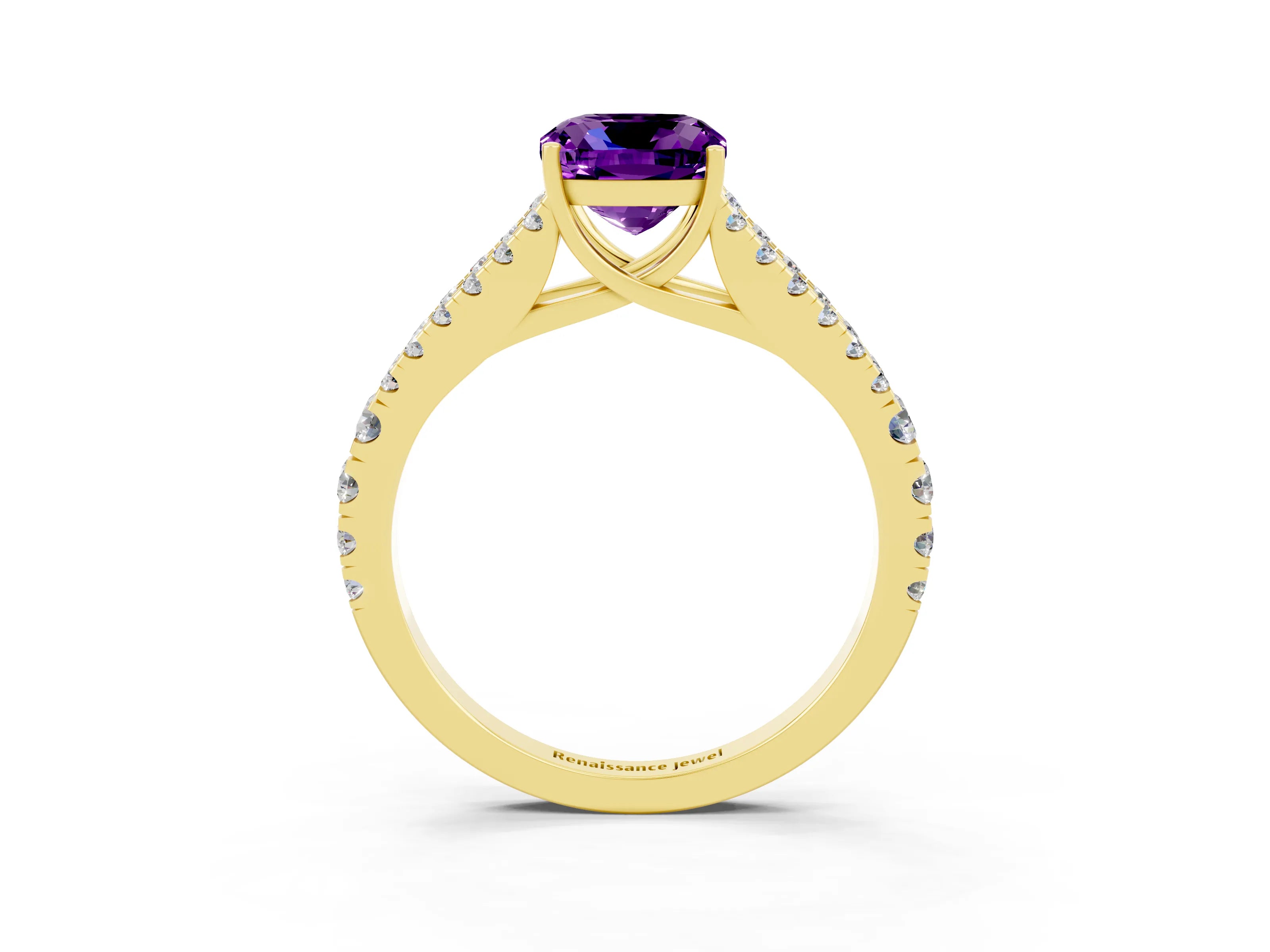 Yellow gold Cushion Cut Cut Split Shank Pave Diamond Engagement Ring with Four-Prong Setting_3