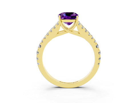 Yellow gold Cushion Cut Cut Split Shank Pave Diamond Engagement Ring with Four-Prong Setting_3