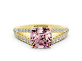 Yellow gold Cushion Cut Cut Split Shank Pave Diamond Engagement Ring with Four-Prong Setting