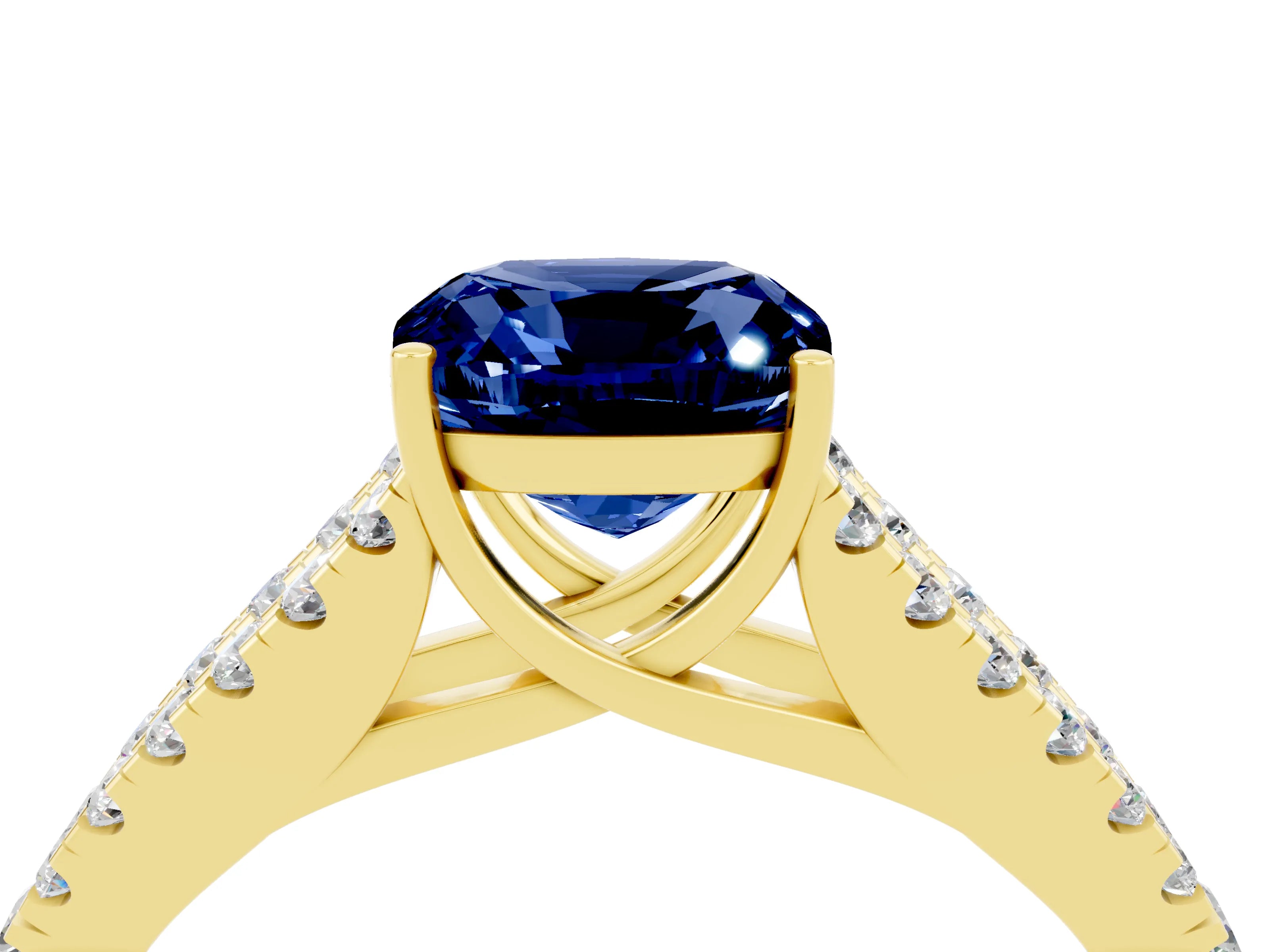 Yellow gold Cushion Cut Cut Split Shank Pave Diamond Engagement Ring with Four-Prong Setting_4