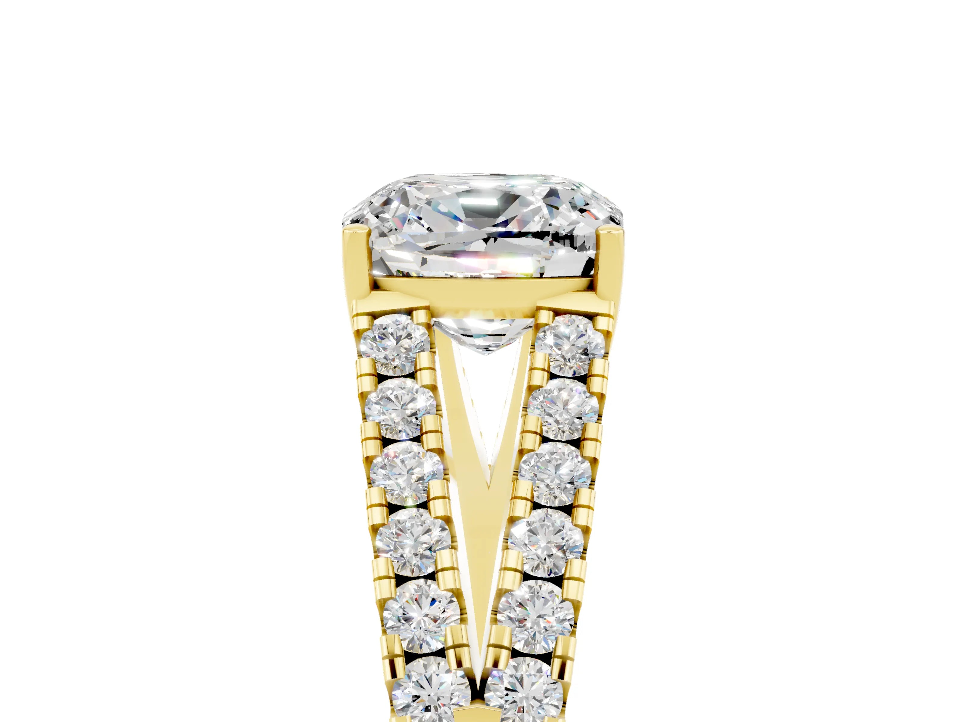 Yellow gold Cushion Cut Cut Split Shank Pave Diamond Engagement Ring with Four-Prong Setting_5