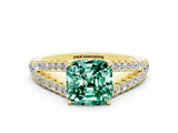 Yellow gold Cushion Cut Cut Split Shank Pave Diamond Engagement Ring with Four-Prong Setting