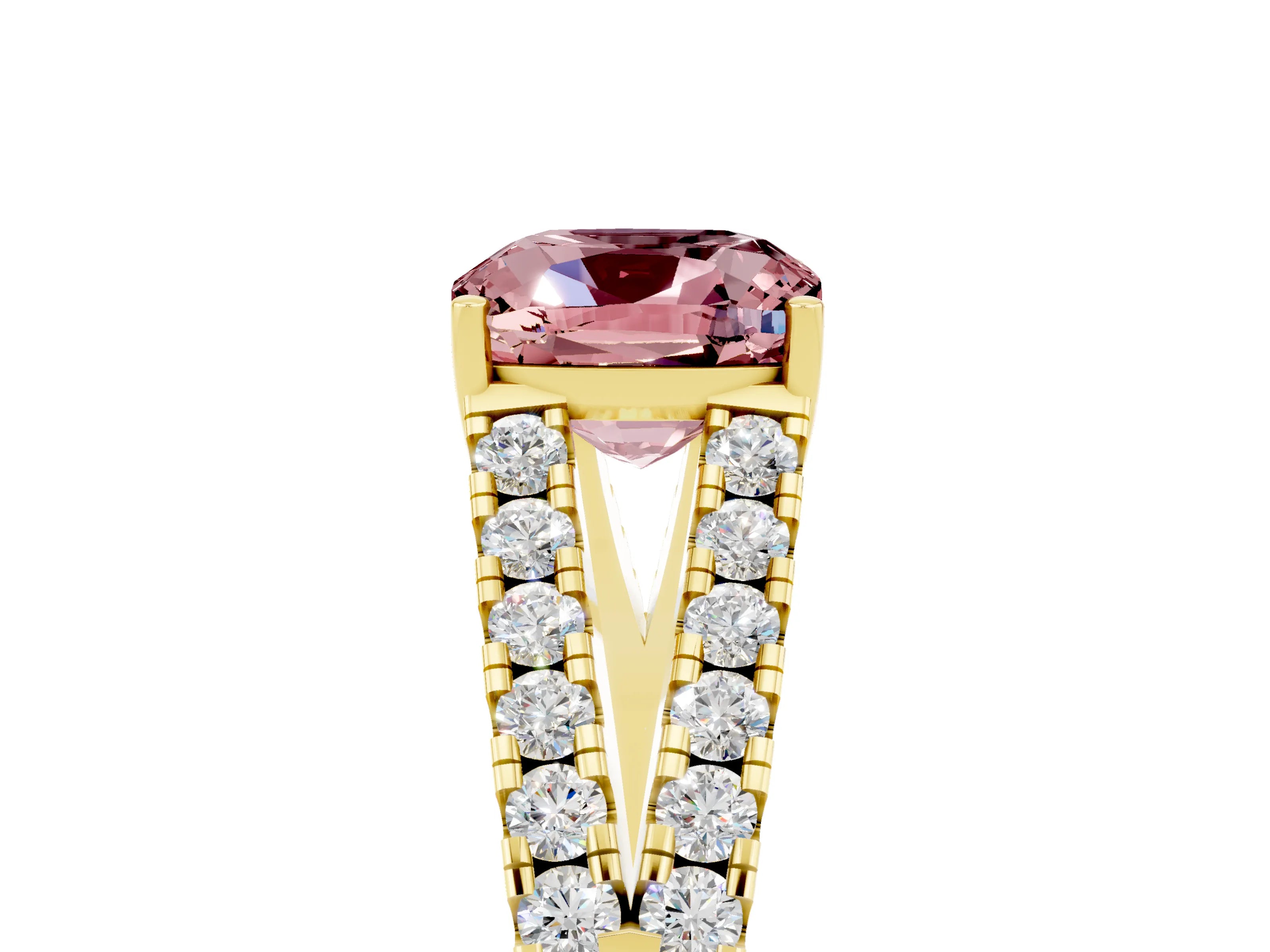 Yellow gold Cushion Cut Cut Split Shank Pave Diamond Engagement Ring with Four-Prong Setting_5