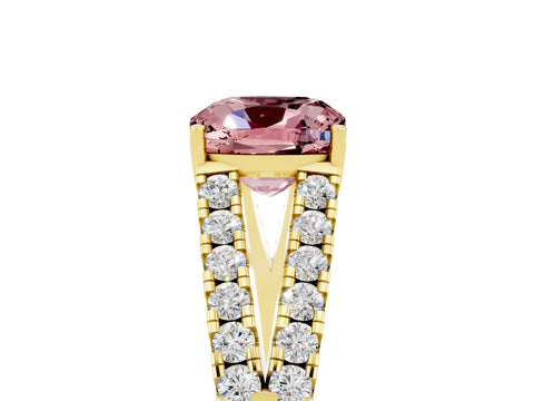 Yellow gold Cushion Cut Cut Split Shank Pave Diamond Engagement Ring with Four-Prong Setting_5