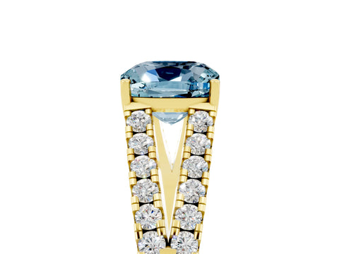Yellow gold Cushion Cut Cut Split Shank Pave Diamond Engagement Ring with Four-Prong Setting_5
