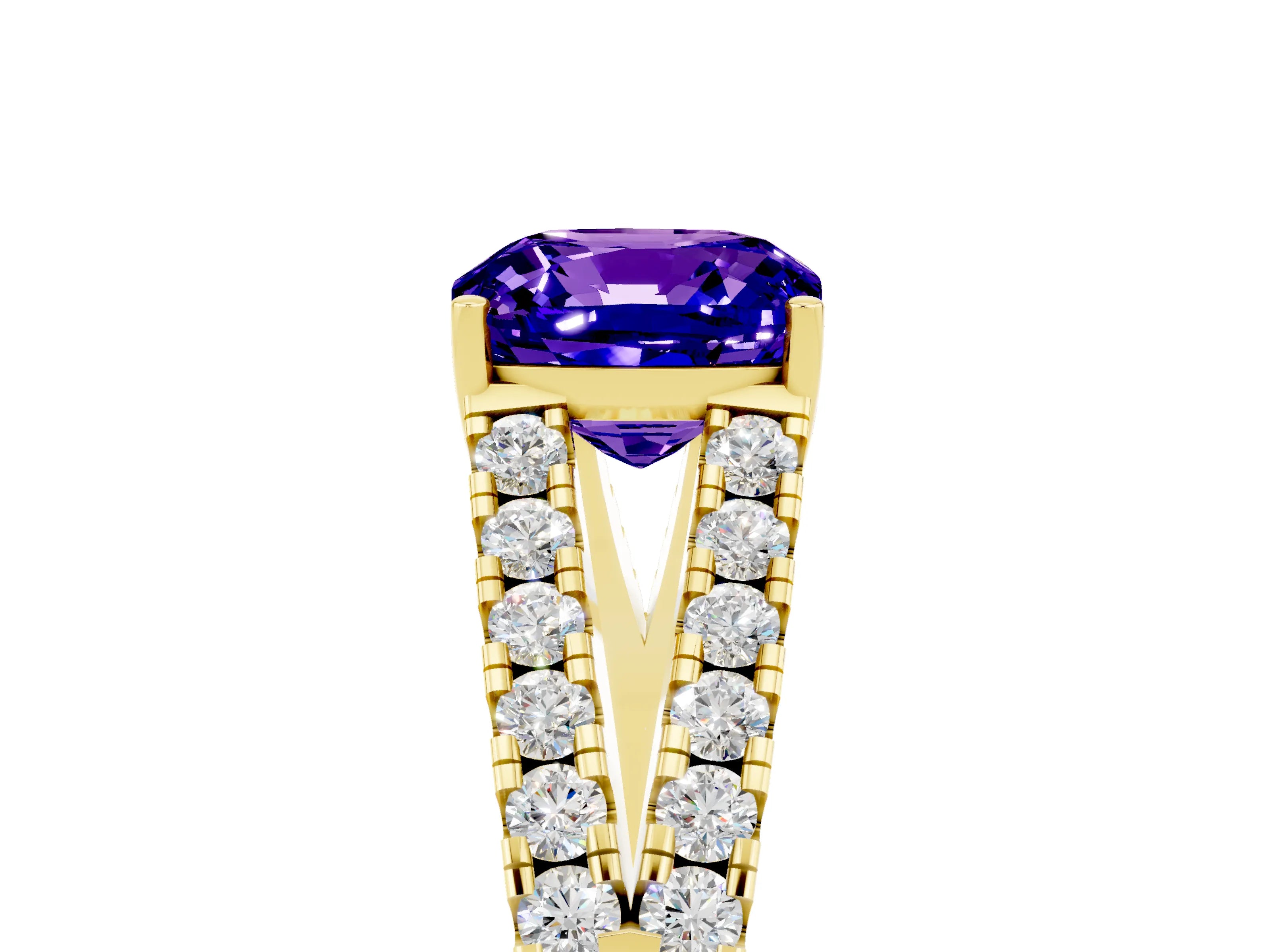 Yellow gold Cushion Cut Cut Split Shank Pave Diamond Engagement Ring with Four-Prong Setting_5