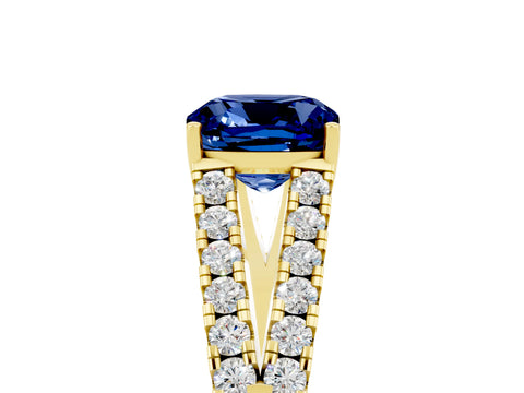 Yellow gold Cushion Cut Cut Split Shank Pave Diamond Engagement Ring with Four-Prong Setting_5