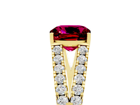 Yellow gold Cushion Cut Cut Split Shank Pave Diamond Engagement Ring with Four-Prong Setting_5