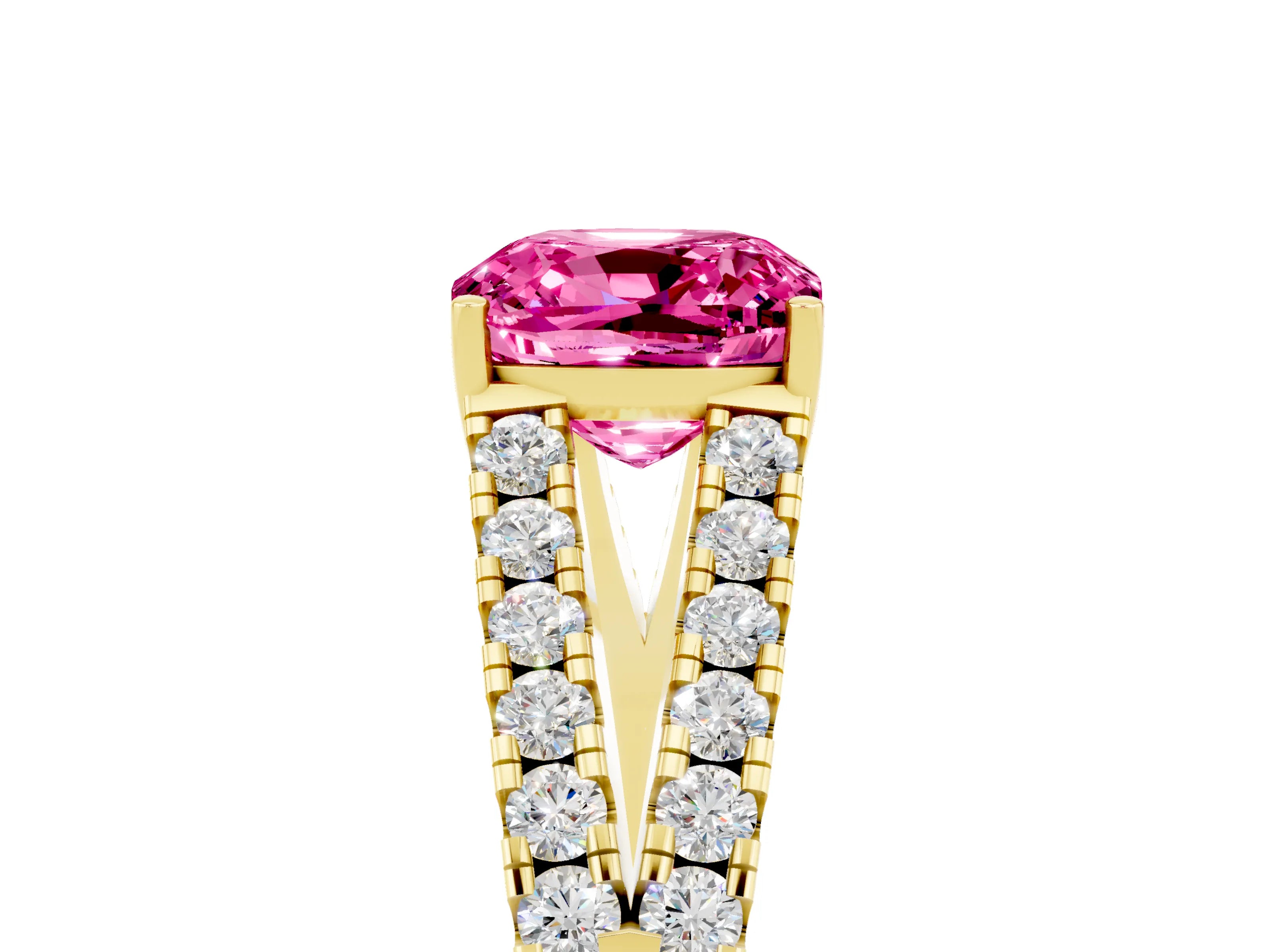 Yellow gold Cushion Cut Cut Split Shank Pave Diamond Engagement Ring with Four-Prong Setting_5