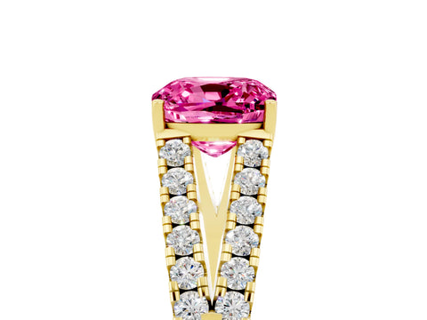 Yellow gold Cushion Cut Cut Split Shank Pave Diamond Engagement Ring with Four-Prong Setting_5
