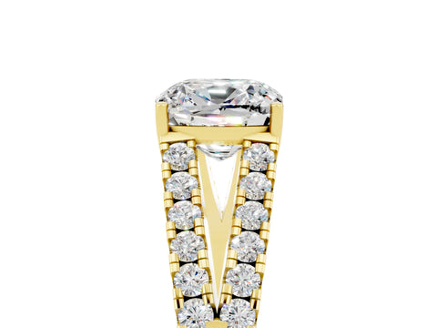 Yellow gold Cushion Cut Cut Split Shank Pave Diamond Engagement Ring with Four-Prong Setting_5