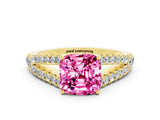Yellow gold Cushion Cut Cut Split Shank Pave Diamond Engagement Ring with Four-Prong Setting