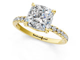 Yellow gold Cushion Cut Diamond Brilliant Solitaire Ring with Pavé Band and Four-Prong Setting_16