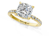 Yellow gold Cushion Cut Diamond Brilliant Solitaire Ring with Pavé Band and Four-Prong Setting_321